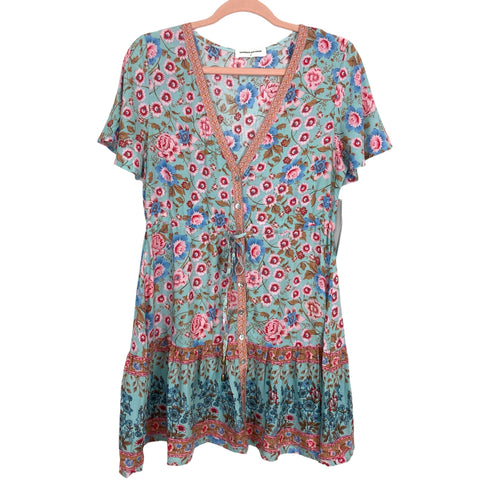Goodnight Macaroon Floral Print Button Up Adjustable Waist Dress NWT- Size S