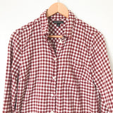 J Crew Mercantile Plaid Button Down in Burgundy/White- Size S