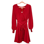 Skies Are Blue Red Wrap Dress with Draped Neckline and Elastic Cuffs NWT- Size XL