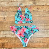 Sporlike Blue Floral Tie Piece Ruffle Bikini Set NWT- Size XL