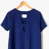 Bobeau Solid Blue Short Sleeve Dress with Back Detail- Size S