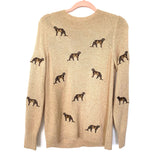 Chico's Cashmere Wool Blend Front Embroidered Cheetah Print Sweater- Size S