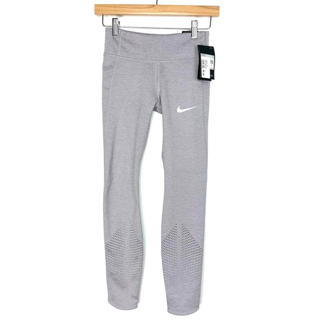 Pre-owned Nike Power Light Grey Leggings With Side Pockets, Zipper On Back Waistband, & Ankle Detail NWT- Size XS (Inseam 24")