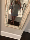 Eliza J Grey Dress with Ruffle Striped Sleeves and Hem- Size 14