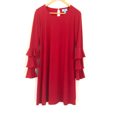 CeCe Red Layered Ruffle Sleeve Dress- Size S