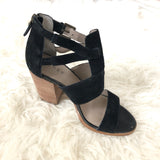 Hinge Black Suede Buckle Strap Block Heel- Size 7