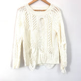 By The Way White Open Knit Distressed Sweater- Size S