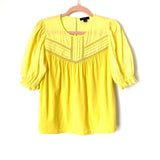 J Crew Yellow Pleated and Crochet Blouse- Size XS