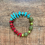 No Brand Chunky Beads with Turquoise and Red Rocks Bracelet and Long Necklace Set (sold as a set)