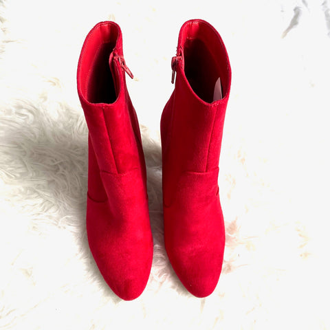Heart in D Red Suede Bootie Heels- Size 7.5 (BRAND NEW CONDITION)