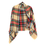 No Brand Tan/Green/Red Plaid Blanket Scarf