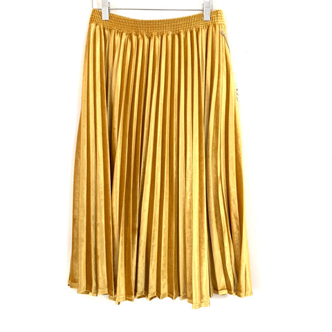 A New Day Velvet Yellow Pleated Midi Skirt NWT- Size S