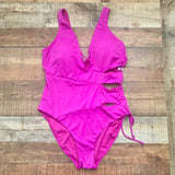 Ashley Graham x Swimsuits For All Magenta Side Cut Out One Piece Swimsuit- Size 14