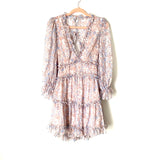 Aura Blush Pink and Blue Floral Ruffle Dress with Open Back NWT- Size M