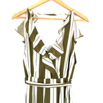 No Brand Olive Striped Exposed Back Jumpsuit with Side Slits- Size S