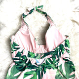 Birdsong Pink Palm Print Halter Tankini Top- Size 36G (TOP ONLY)