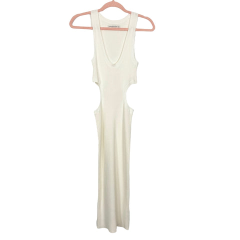 knee length dresses for ladies Abercrombie & Fitch White Ribbed Midi Dress with Side Cut Outs- Size X –  The Saved Collection