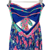 Magnolia Boutique Navy Floral Front and Back Cutout Wide Leg Strapless Jumpsuit- Size S (see notes)