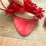 Boohoo Red Lace Up Ankle Fringe Front Heels- Size 9 (See Notes)