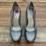 Guess Silver Glitter Platform Stiletto Heals- Size 8.5