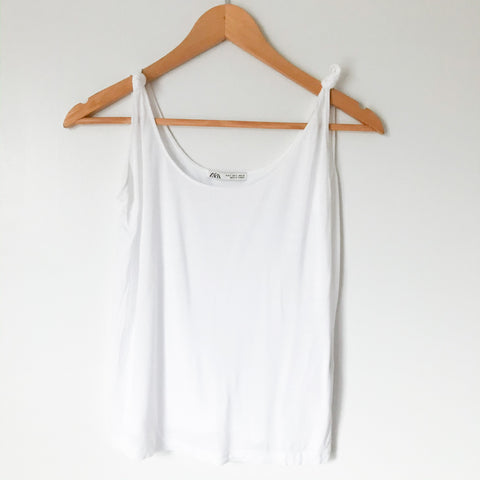 Zara White Tank with Knotted Shoulder Straps- Size S
