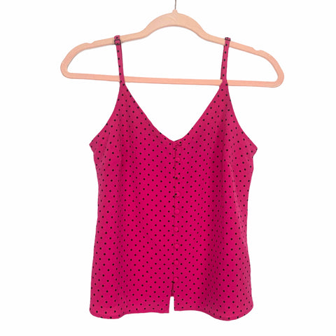 Sanctuary Hot Pink/ Black Polka Dot Button Up Tank Top NWT- Size L