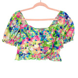 Show Me Your Mumu Neon Print Puff Sleeve Crop Top- Size XL (we have matching skort)