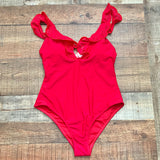 Beach Joy Red Ruffle Eyelet Trim One Piece NWT- Size S