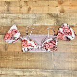 Maaji White Floral Removable Puff Sleeve Padded Bikini Top NWT- Size XL (we have matching bottoms)