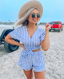 No Brand (H&M) Blue And White Linen Ruffle Shorts- Size M (We Have Matching Top)