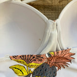 No Brand White/Yellow/Gray Pineapple Floral Padded Underwire with Removable Straps One Piece- Size L (see notes)