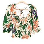 H&M Floral Print Smocked Puff Sleeve Top- Size L (We have matching skirt)