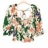 H&M Floral Print Smocked Puff Sleeve Top- Size L (We have matching skirt)