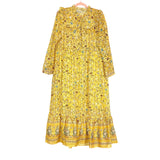SundayUp Yellow Floral Print Keyhole Front Metallic Striped Dress- Size L