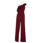 Blue Blush Burgundy One Shoulder Ruffle Jumpsuit- Size S