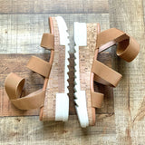 Dream Paris Camel Elastic Ankle Wrap Cork Platform Sandal- Size 7.5