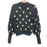 BlankNYC Charcoal Gray with Cream Polka Dots Mock Neck Sweater- Size XS