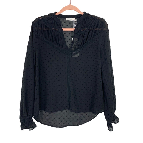 Lush Black Swiss Dot and Crochet Sheer Blouse NWT- Size S