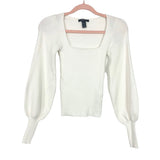 Forever 21 White Ribbed Bubble Sleeve Sweater- Size S