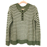 American Eagle Green/White Jegging Fit Striped Open Knit Pullover With Buttons- Size XS