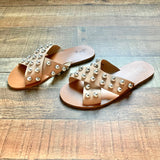 Beast Fashion Nude Studded Cross Strap Slide Sandals- Size 7