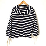 J. Crew Striped Snap Button Collared 3/4 Sleeve Top -Size L