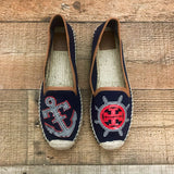 Tory Burch Navy Blue Maritime Mismatched Espadrille Flats- Size 10 (Like New!)