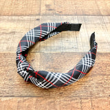 No Brand Black/White/Red Plaid Top Knot Headband