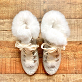 Jessica Simpson White Rhinestone Faux Fur Boots- Size 7 (see notes)
