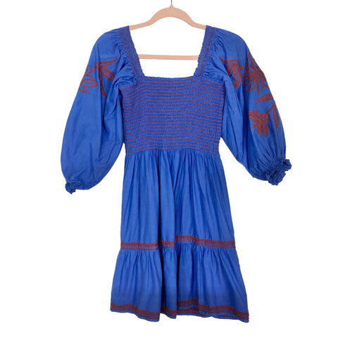 Omika Blue Smocked Bodice Tie Back Dress NWOT- Size XS