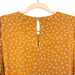 Dress Forum Mustard Floral Print Puff Sleeve Ruffle Bottom Loop Closure Back NWT- Size L