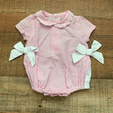 Mudpie Pink Seersucker Side Bow Romper- Size 0-3M