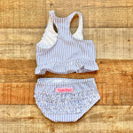 Ruffle Butts Blue and White Striped Seersucker Bikini Set- Size 6-12M