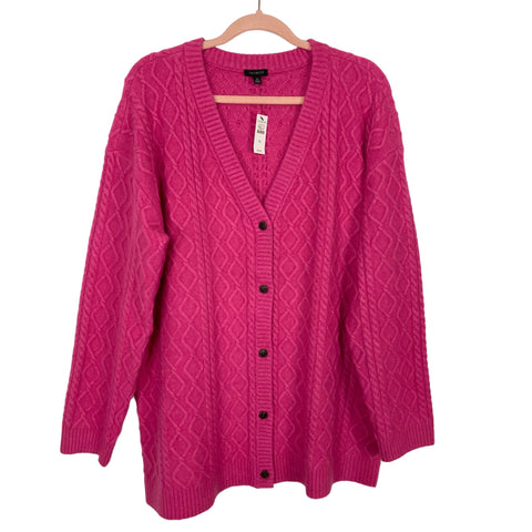 Talbots Pink Cable Knit Cardigan Sweater NWT- Size XL